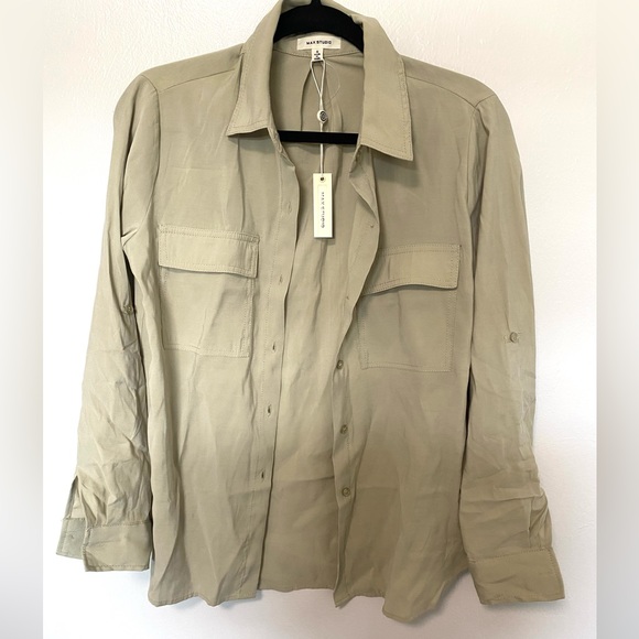 NWT Max Studio Utility Button Front Blouse in Sage SMALL - Picture 6 of 8